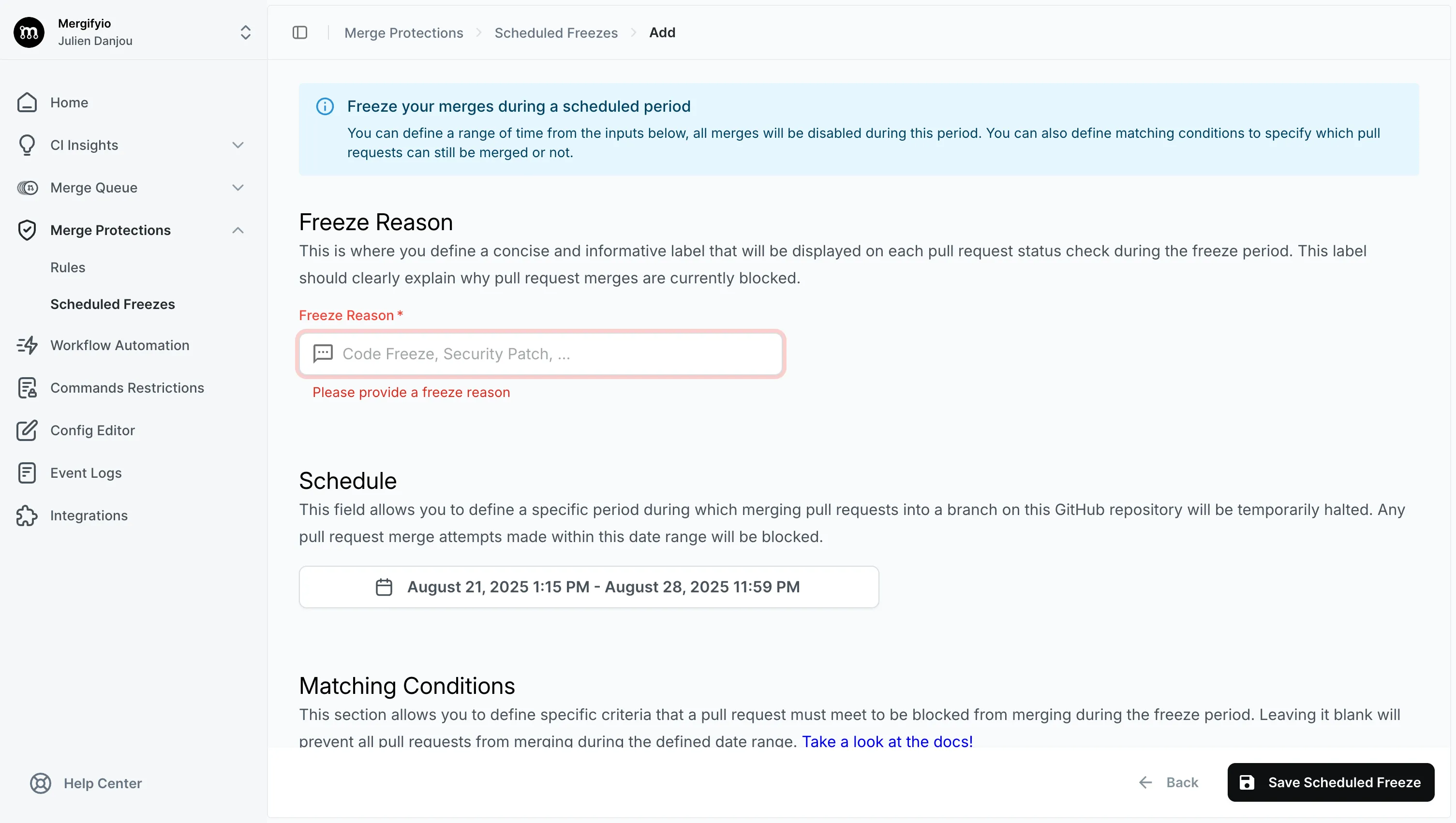 New Scheduled Freeze